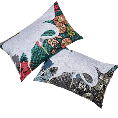 Crane Rectangle 55x35cm Embroidered Cushion Cover-Cushion-LUXOTIC